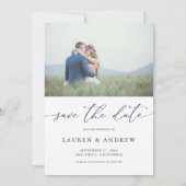 Elegant Navy Blue Save the Date Photo Afbeelding Kaart (Achterkant)