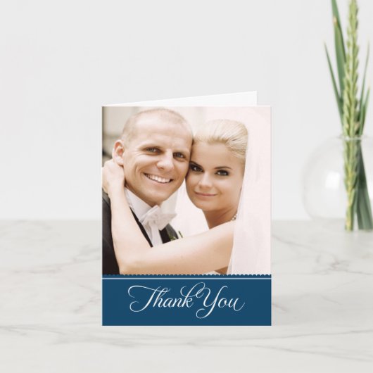 Elegant Navy Blue Scalloped Wedding Photo Bedankkaart (Voorkant)