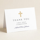 Elegant Navy Blue Script Boy First Communion  Bedankkaart