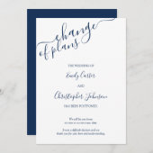 Elegant Navy Blue Script Change of Plans Kaart (Voorkant / Achterkant)
