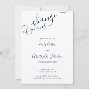 Elegant Navy Blue Script Change of Plans Kaart