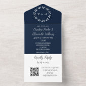 Elegant Navy Blue Script Modern RSVP QR Code All In One Uitnodiging (Binnen)