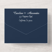 Elegant Navy Blue Script Modern RSVP QR Code All In One Uitnodiging (Achterkant)