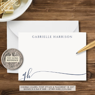 Elegant Navy Blue Script Monogram Initialen Notitiekaartje