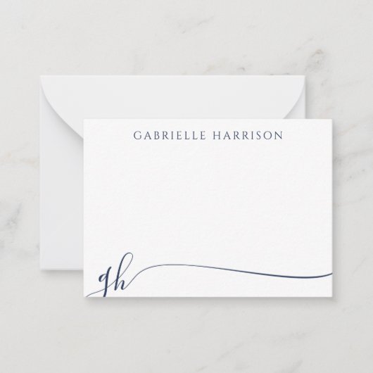 Elegant Navy Blue Script Monogram Initialen Notitiekaartje (Voorkant)