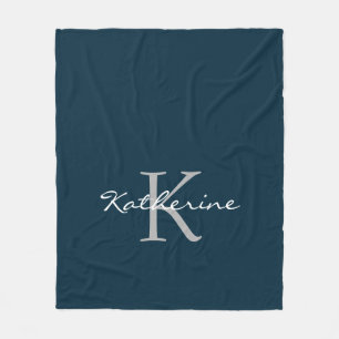 Elegant Navy Blue Script Monogram op maat Fleece Deken