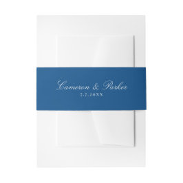 Elegant Navy Blue Script Names Wedding Uitnodigingen Wikkel
