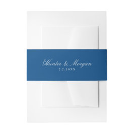 Elegant Navy Blue Script Names Wedding Uitnodigingen Wikkel