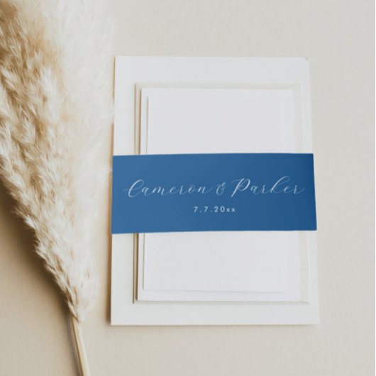 Elegant Navy Blue Script Names Wedding Uitnodigingen Wikkel