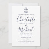 Elegant Navy Blue Script Nautical Anchor Wedding Kaart (Voorkant)