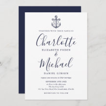Elegant Navy Blue Script Nautical Anchor Wedding