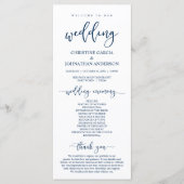 Elegant Navy Blue Script, onze huwelijksceremonie Programmakaart (Voorkant)