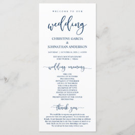 Elegant Navy Blue Script, onze huwelijksceremonie Programmakaart
