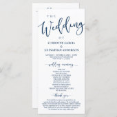 Elegant Navy Blue Script, onze huwelijksceremonie Programmakaart (Voorkant / Achterkant)