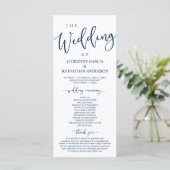 Elegant Navy Blue Script, onze huwelijksceremonie Programmakaart (Staand voorkant)
