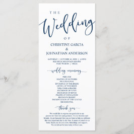 Elegant Navy Blue Script, onze huwelijksceremonie Programmakaart