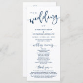 Elegant Navy Blue Script, onze huwelijksceremonie Programmakaart (Voorkant / Achterkant)