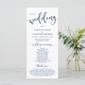 Elegant Navy Blue Script, onze huwelijksceremonie Programmakaart (Staand voorkant)