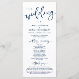 Elegant Navy Blue Script, onze huwelijksceremonie Programmakaart