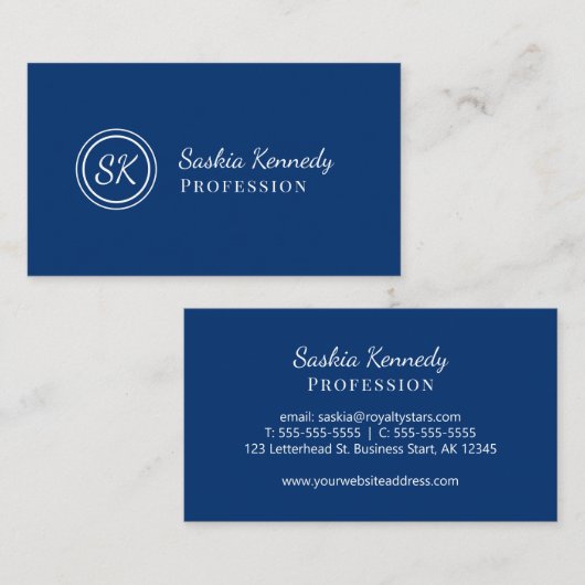 Elegant Navy Blue Script Professional Monogram Visitekaartje (Voorkant / Achterkant)