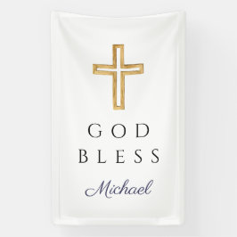 Elegant Navy Blue Script Religious Boy God Bless Spandoek