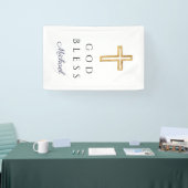 Elegant Navy Blue Script Religious Boy God Bless Spandoek (Beurs)