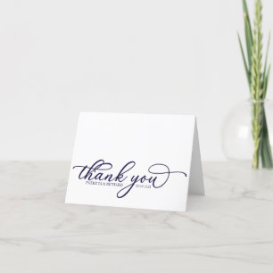 Elegant Navy Blue Script Weddenschap Bedankt kaart