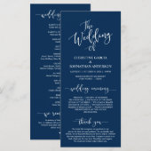 Elegant Navy Blue script, Wedding Ceremony Programmakaart (Voorkant / Achterkant)