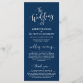 Elegant Navy Blue script, Wedding Ceremony Programmakaart (Voorkant)