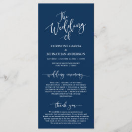 Elegant Navy Blue script, Wedding Ceremony Programmakaart