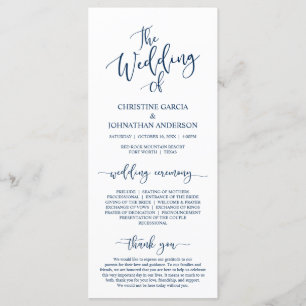 Elegant Navy Blue script, Wedding Ceremony Programmakaart