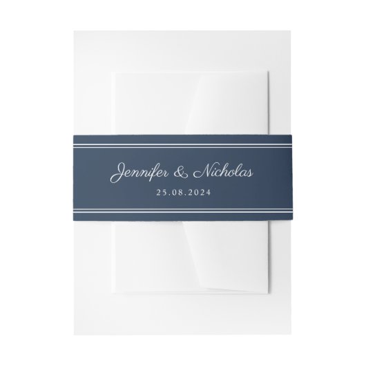 Elegant Navy Blue Script Wedding Uitnodigingen Wikkel (Voorkant Voorbeeld)