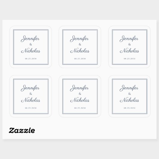Elegant Navy Blue Script Wedding Vierkante Sticker (Vel)