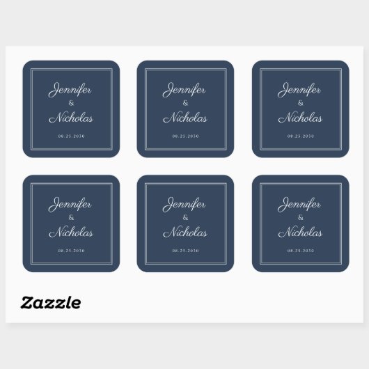 Elegant Navy Blue Script Wedding Vierkante Sticker (Vel)