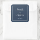 Elegant Navy Blue Script Wedding Vierkante Sticker (Tas)