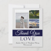 Elegant Navy Blue Script Weduwfoto collage Bedankkaart (Voorkant)