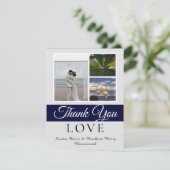 Elegant Navy Blue Script Weduwfoto collage Bedankkaart (Staand voorkant)