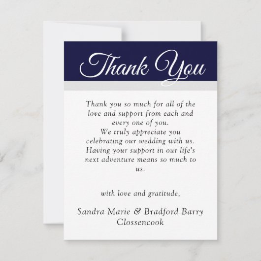 Elegant Navy Blue Script Weduwfoto collage Bedankkaart (Achterkant)