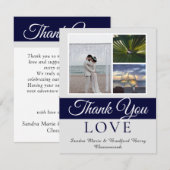 Elegant Navy Blue Script Weduwfoto collage Bedankkaart (Voorkant / Achterkant)