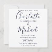 Elegant Navy Blue Script Weduwfoto Kaart (Voorkant)