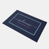 Elegant navy blue scriptnaam deurmat (Schuin)