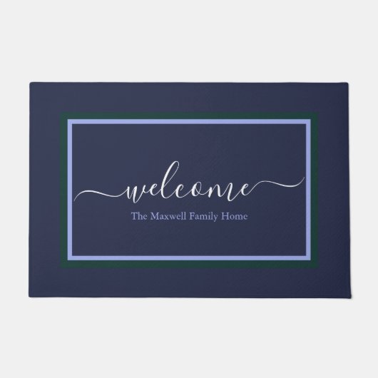 Elegant navy blue scriptnaam deurmat (Voorkant)