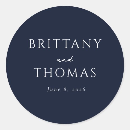Elegant Navy Blue Serif & Cursive Ronde Sticker (Voorkant)