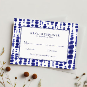 Elegant Navy Blue Shibori Tie Dye Wedding RSVP Kaartje
