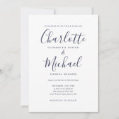 Elegant Navy Blue Signature Script Weddenschap Kaart (Voorkant)