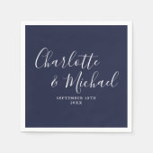 Elegant Navy Blue Signature Wedding Napkins Servet (Voorkant)