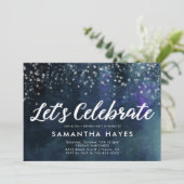 Elegant Navy Blue Silver Adult Birthday Party Kaart (Staand voorkant)