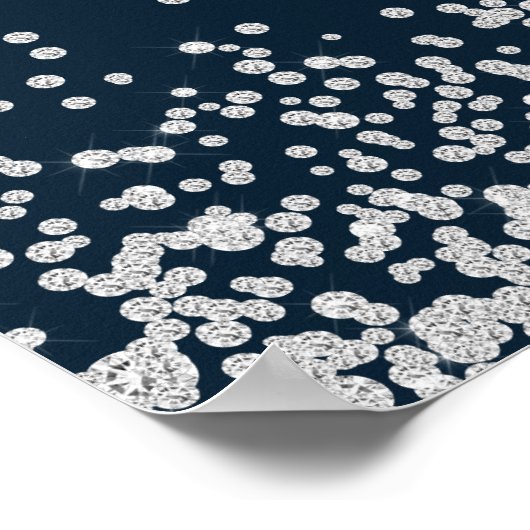 Elegant Navy Blue Silver Confetti Vrijgezellenfees Poster (Hoek)