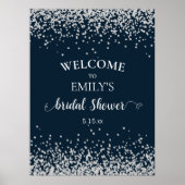 Elegant Navy Blue Silver Confetti Vrijgezellenfees Poster (Voorkant)