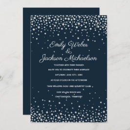 Elegant Navy Blue Silver Diamond Confetti Wedding Kaart
